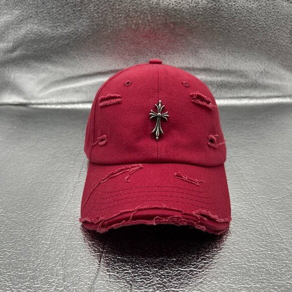 Chrome Hearts Red Ripped Adjustable Baseball Cap - Picture 1 of 6